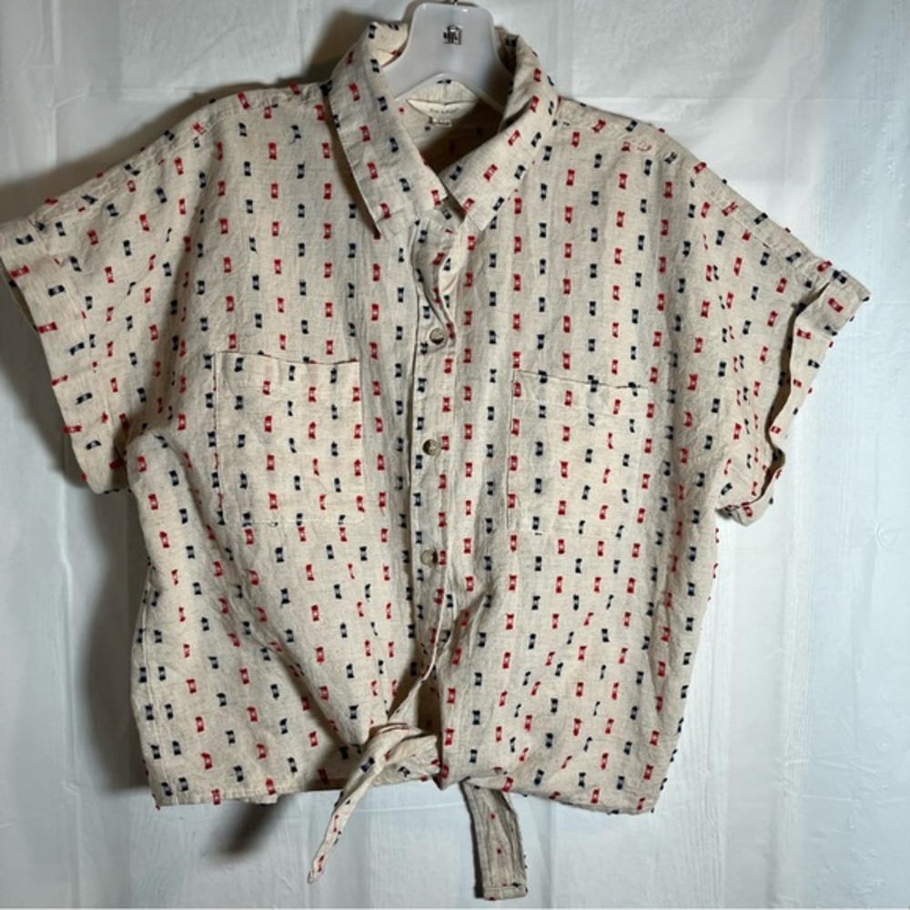 Sim and Sam Linen Blend Tie Front Top Womens Size‎ XL Dainty Details Boho Chic